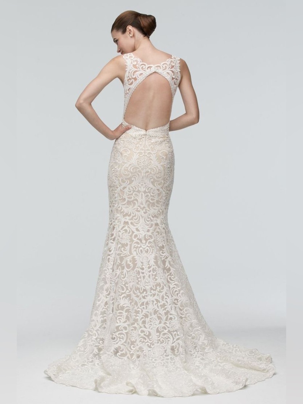Brand New Watters Georgia Ivory Lace Open-Back Gown